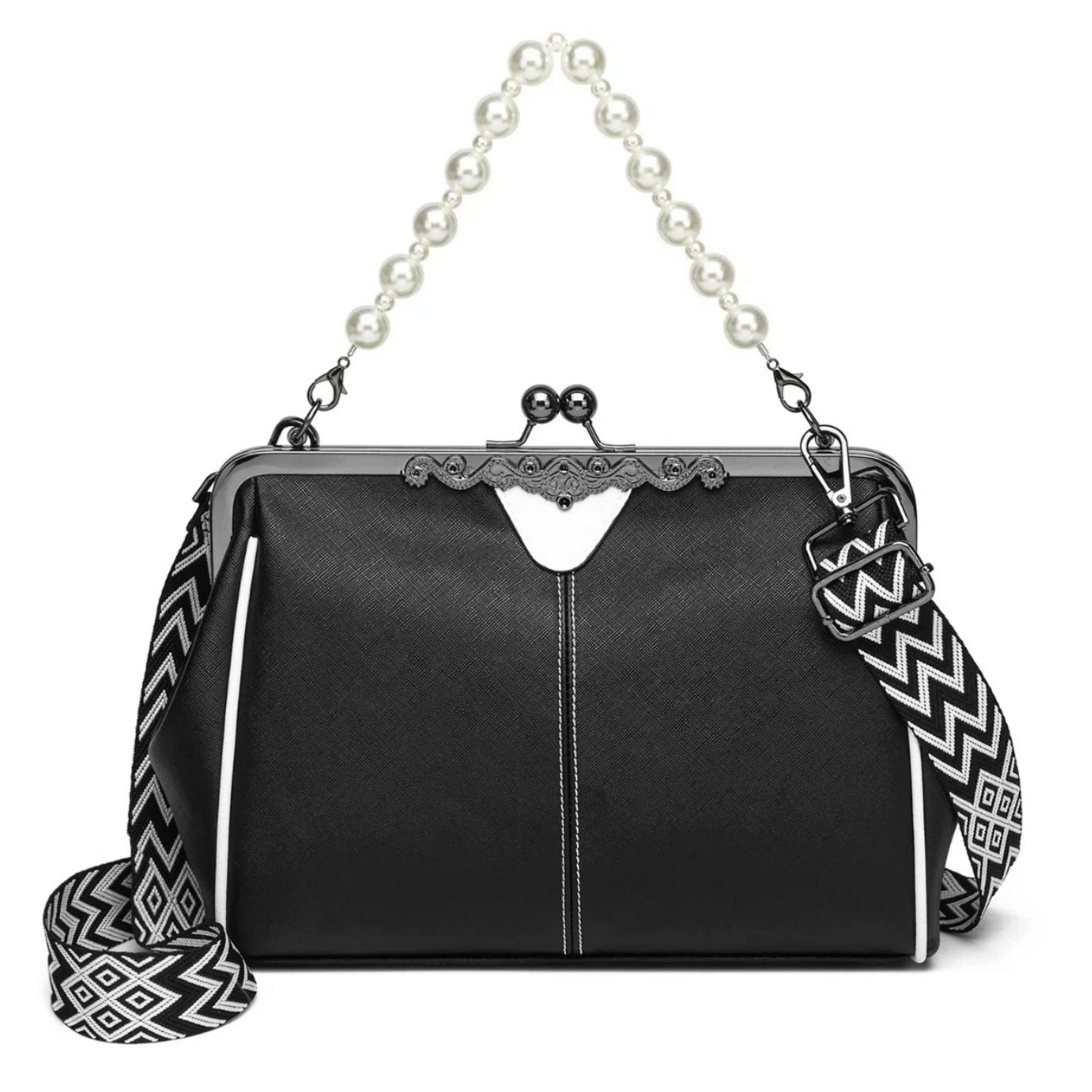 Women's British Vintage Oversized Bag – Multi-Way Shoulder/Tote Bag with Clip Closure