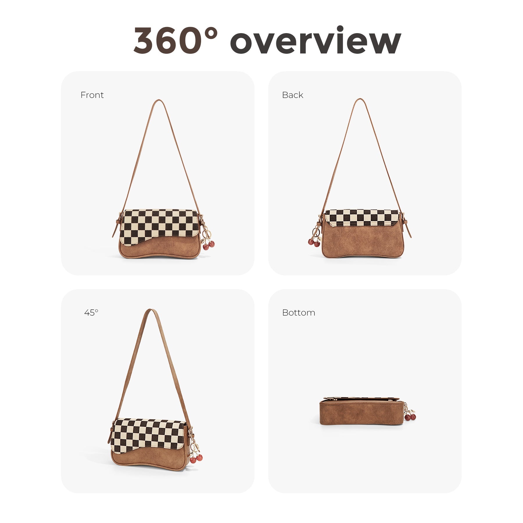 Ounamei Vintage Checkered Flap Shoulder Bag for Woman | Small Vegan Leather Crossbody Purse for Daily