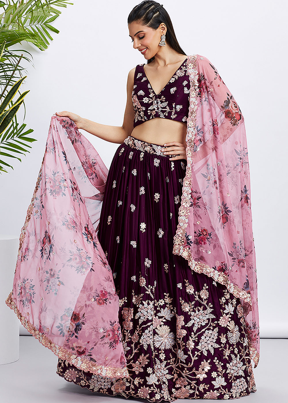 Raisin Purple Georgette Lehenga Choli with Sequins & Thread Embroidery work | Ready To Wear - qivii