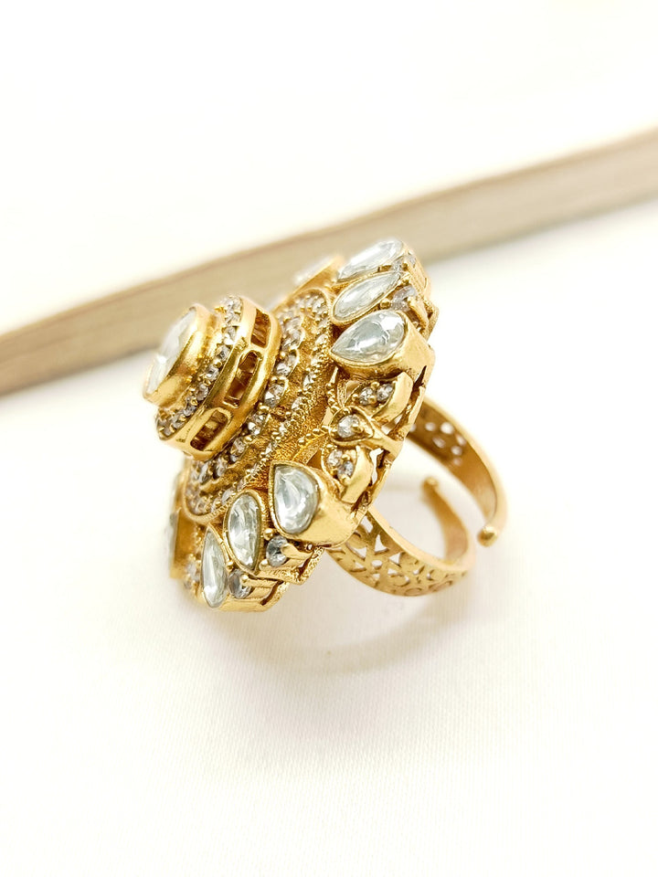  Exquisite Jivanta White Kundan Finger Ring crafted with precision and adorned with dazzling white gemstones