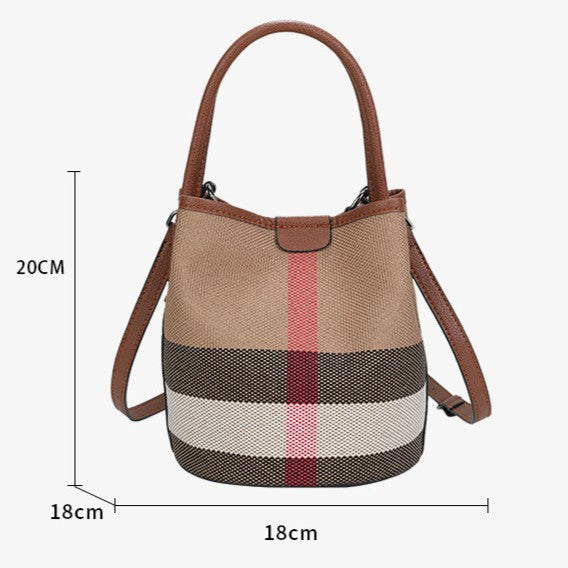 Women’s Regent Plaid Bucket Satchel — Heritage Check Full-Grain Leather Convertible with Detachable Pouch & Effortless Transition Carry