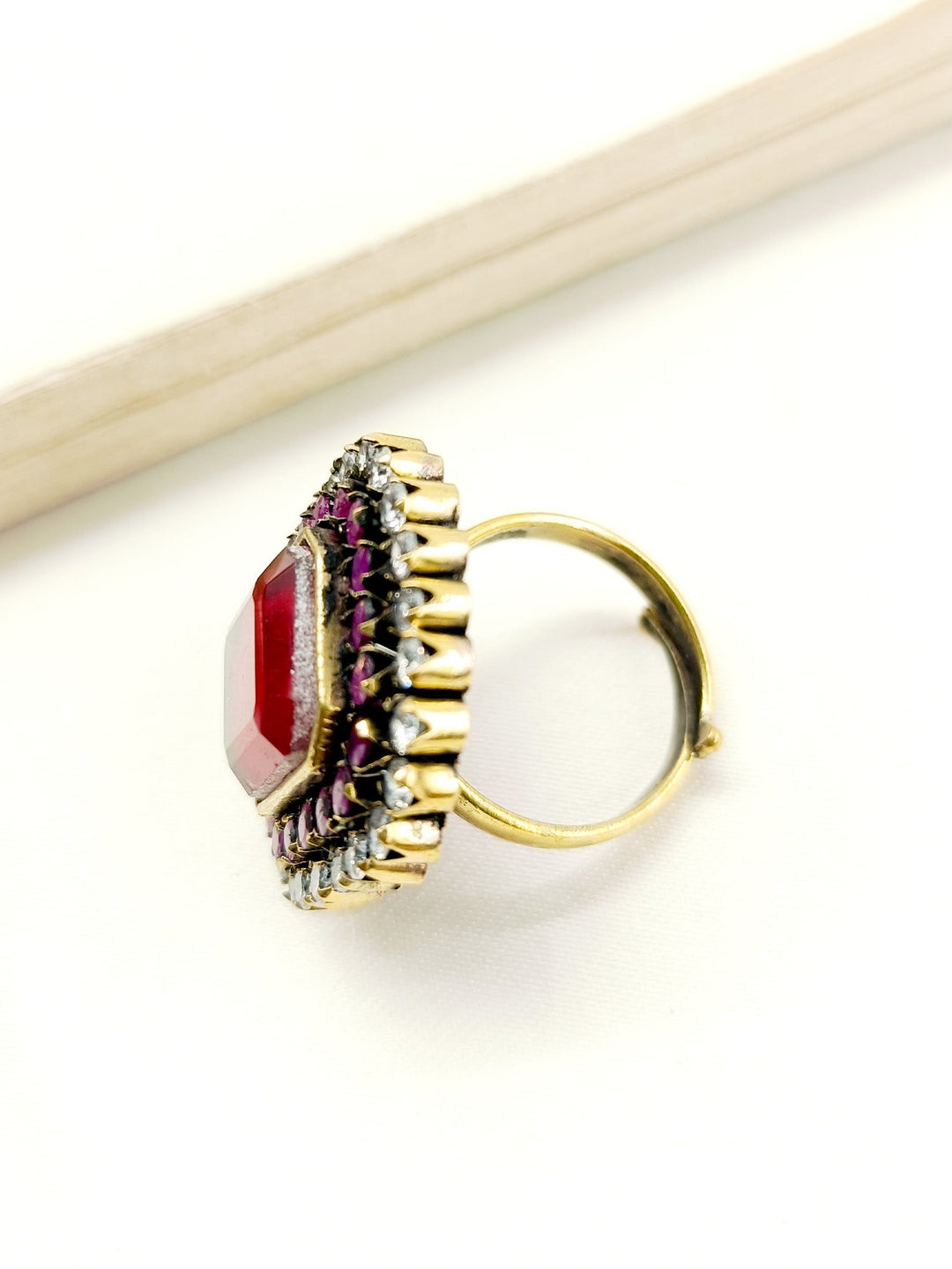 Ezara Ruby Victorian Finger Ring: Intricately designed ruby ring with vintage-inspired details