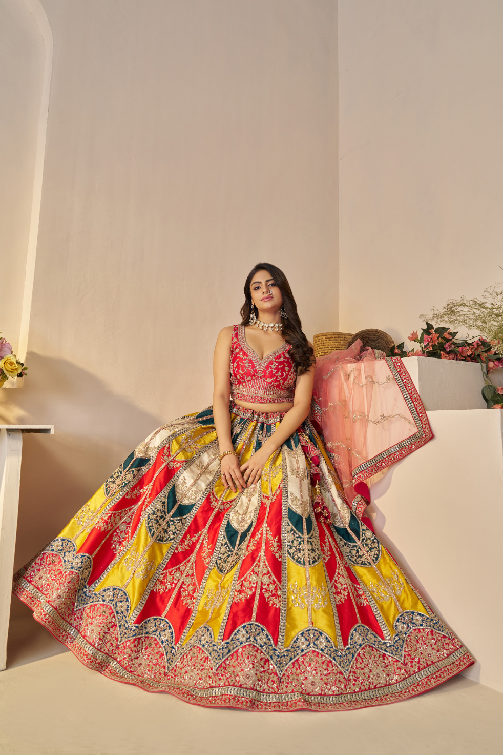 Vibrant Multicolor Zari Work Lehenga – Perfect Bridal & Haldi Lehenga - qivii