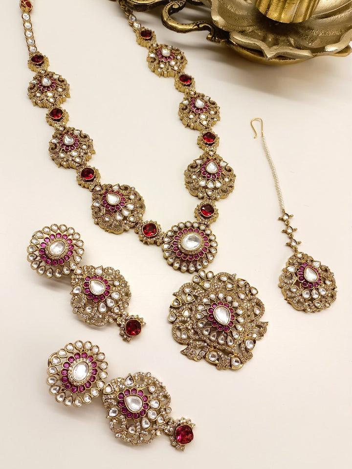 Bishakha Ruby Kundan Polki long Necklace Set