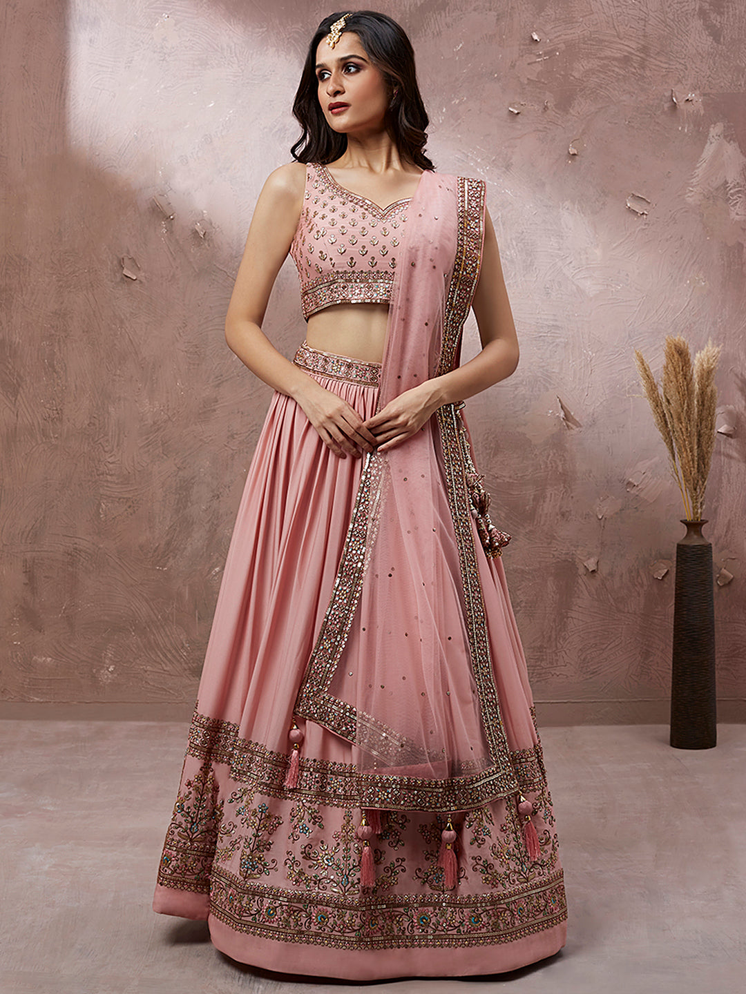 Georgette Sequins-Thread embroidery Stitched Lehenga choli