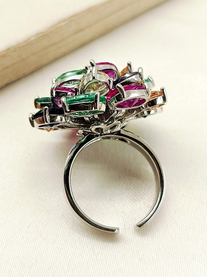  Gorgeous Indah Multi Colour American Diamond Finger Ring featuring sparkling American diamonds and a mix of colorful gemstones