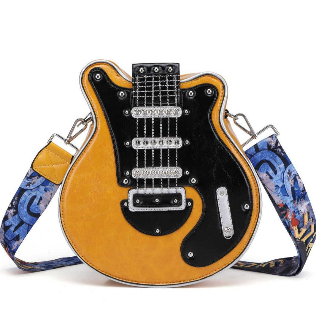 Women's Handmade Guitar-Shaped Shoulder Bag – Unique Bohemian Crossbody Purse, Vintage Creative Design Fashion Accessory