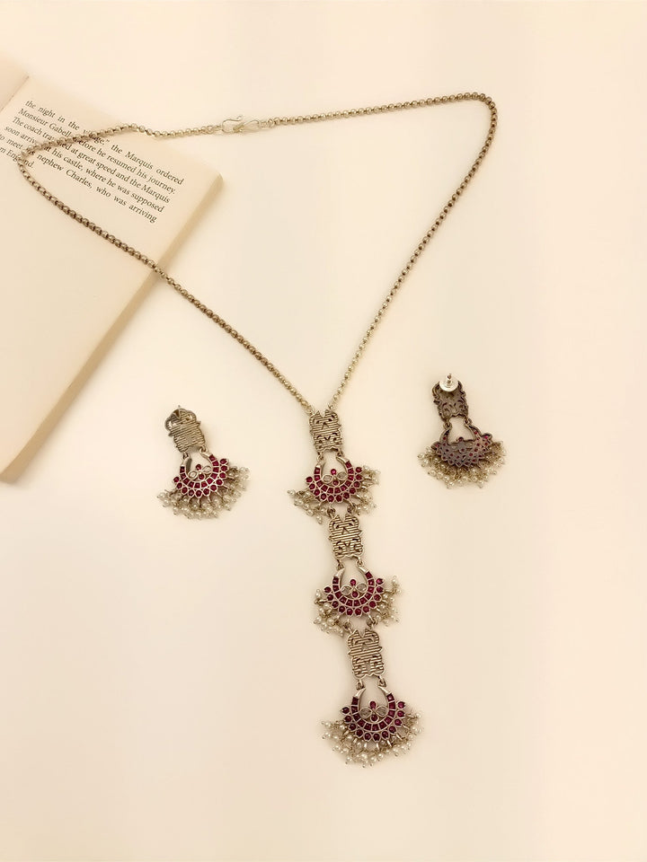 Komalira Ruby Long Oxidized Set