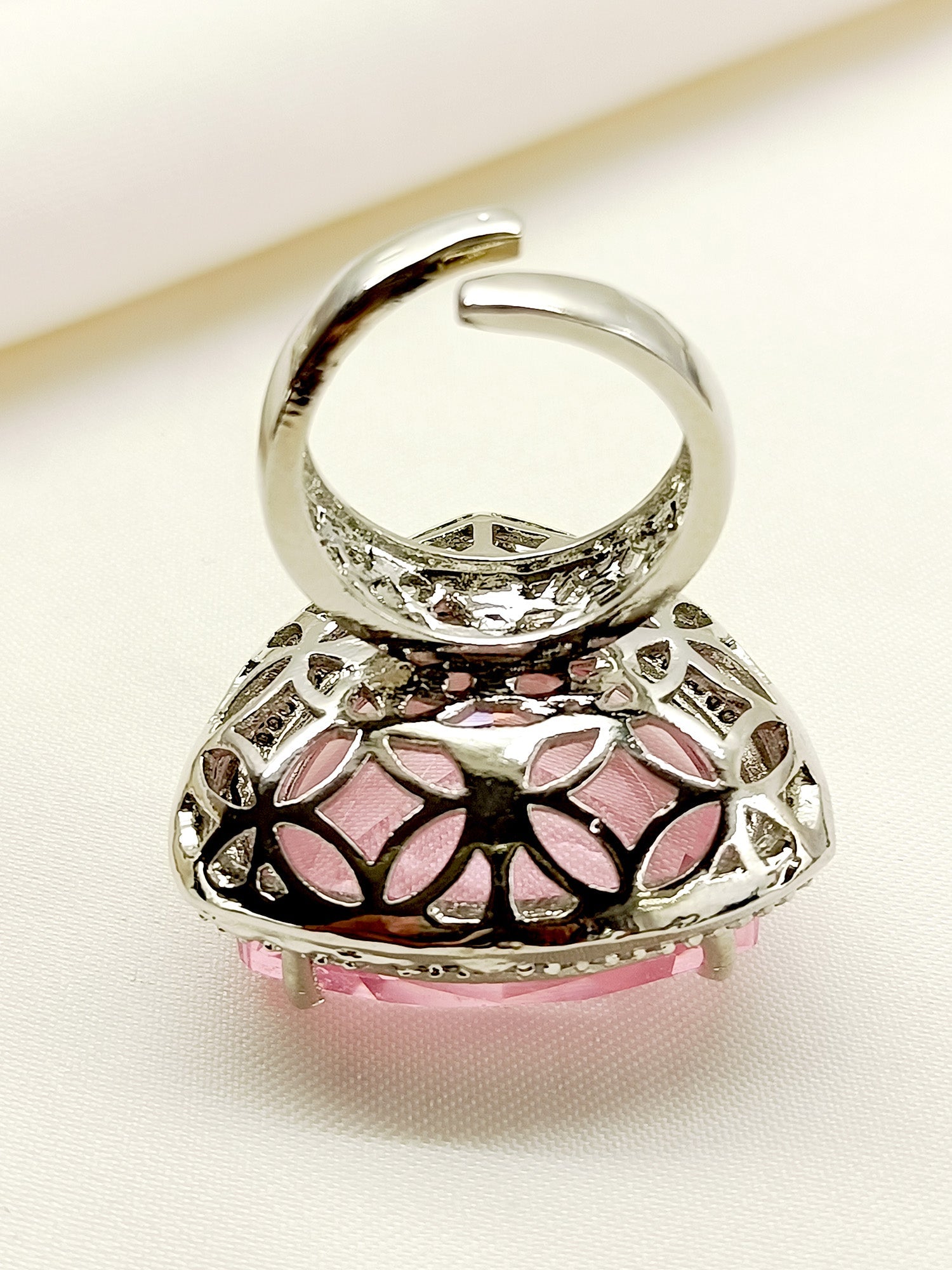 Nihira Pink American Diamond Finger Ring