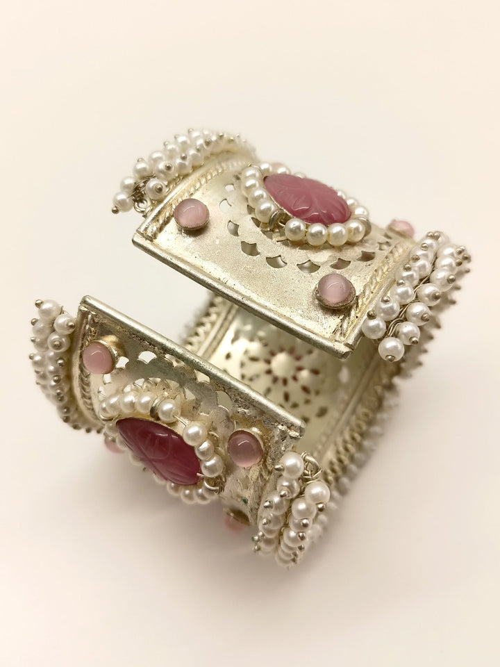 Charlene Baby Pink Oxidized Silver Kada