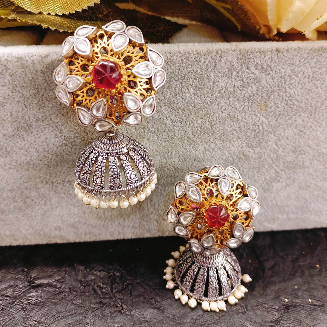 Mehak Rose Pink Stone Two Tone Polish Boutique Earrings