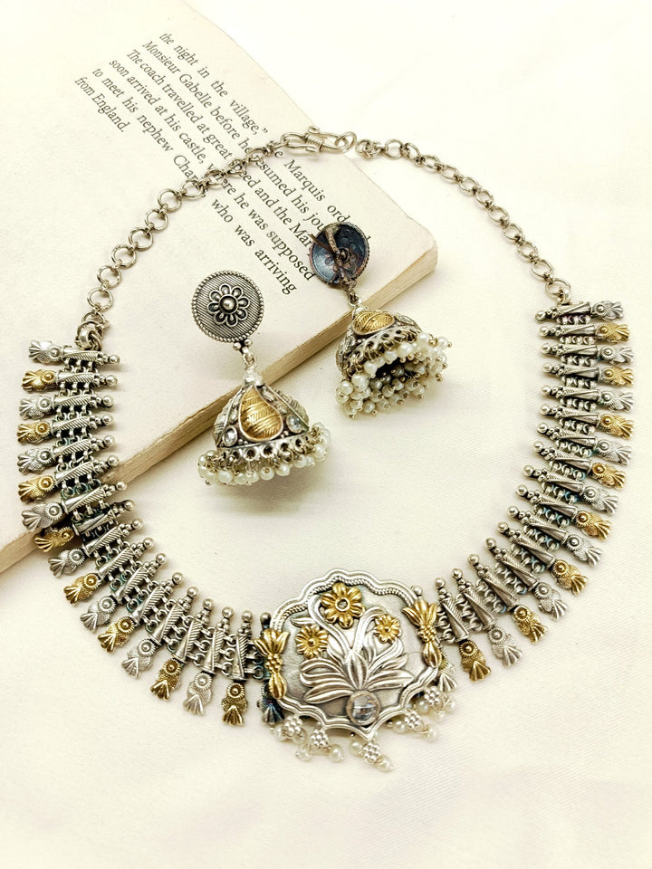 Aneesha White Oxidized Necklace Set