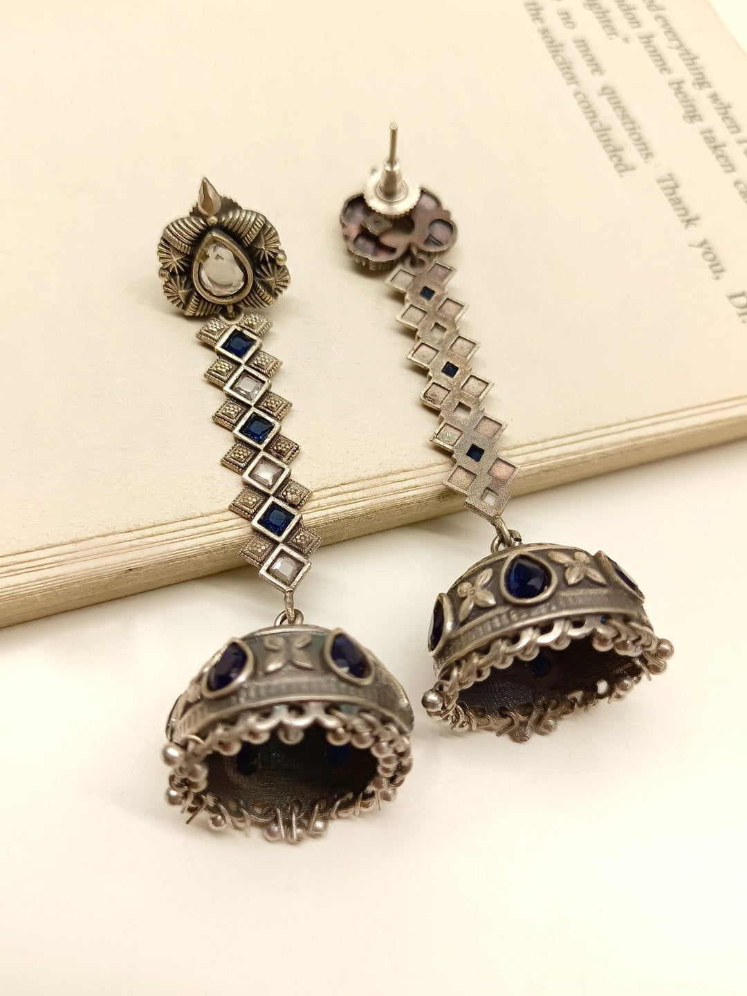 Ritvi Navy Blue Oxidized Jhumki