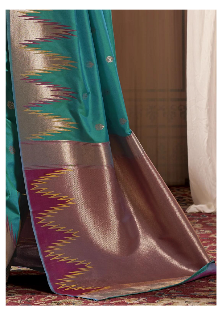 Turquoise Banarasi Silk Saree