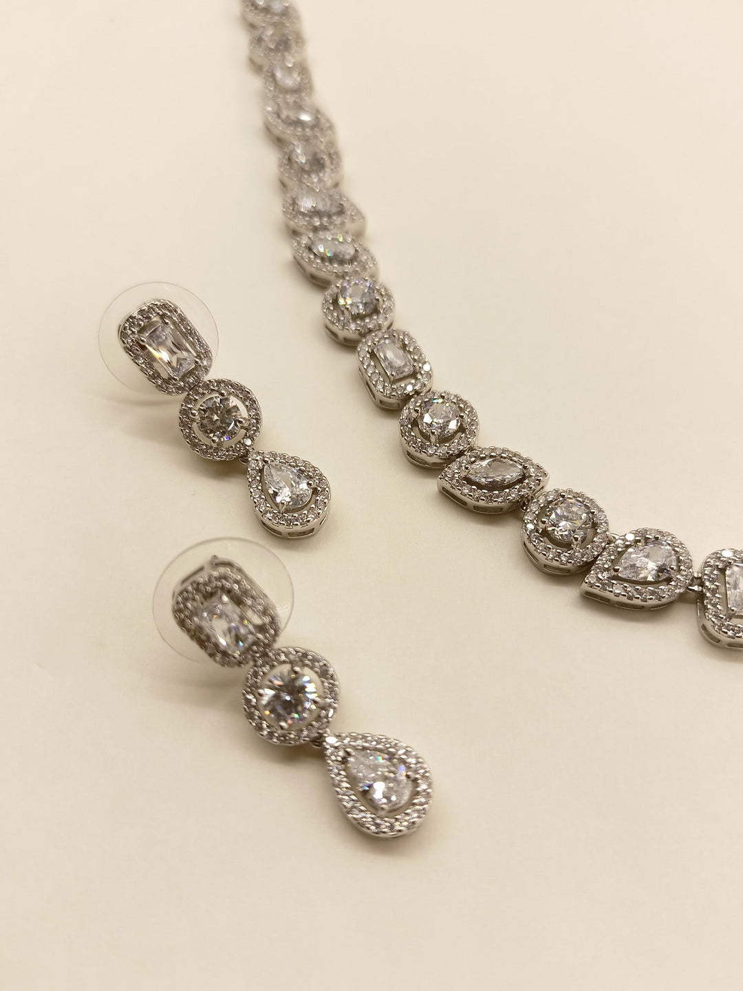 Neya Silver Plated With American Diamond Necklace Set