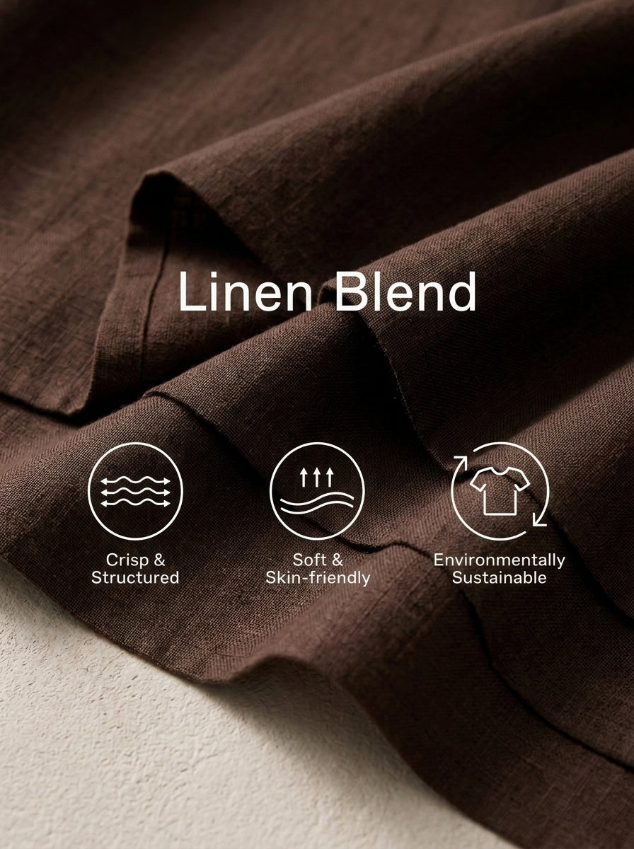 Women's Minimalist Solid Brown Linen & Lace-Panel Midi Shirt Dress MDZ0684G8ZRK