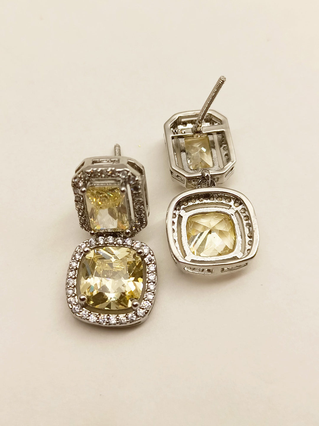 Rituja Yellow Stone Silver Plated Diamond Earrings