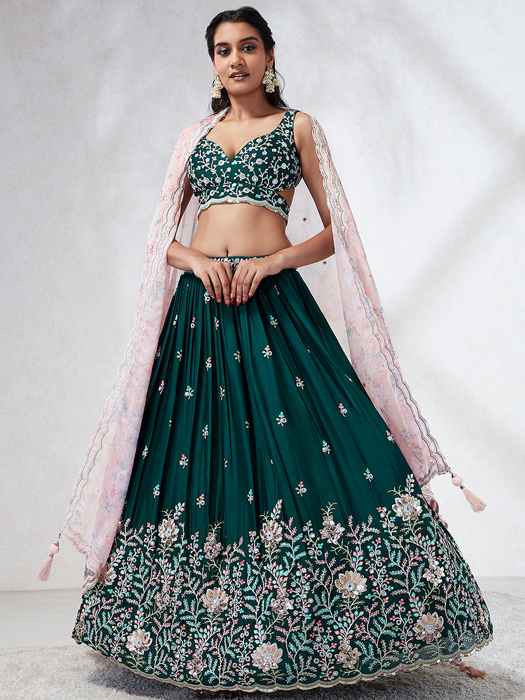 Georgette Sequins, Mirror and thread embroidery Stitched Lehenga choli