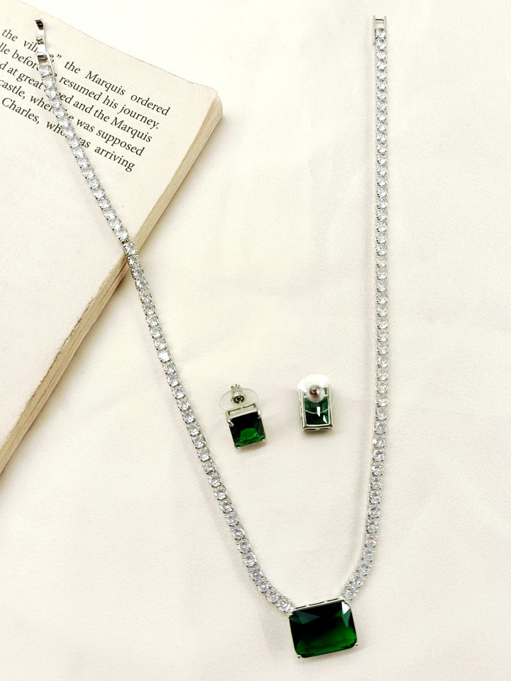 Amish Green American Diamond Necklace Set