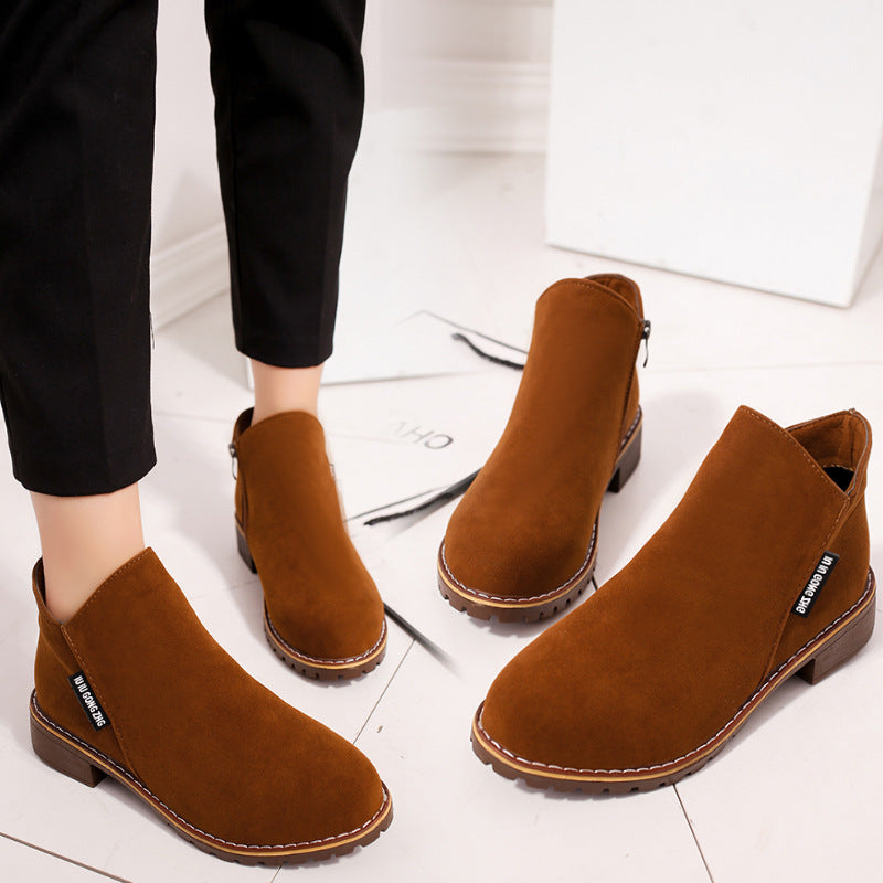 Women's Suede Chelsea Ankle Boots - Side Zip Low Heel Martin Boots (US 4-10)