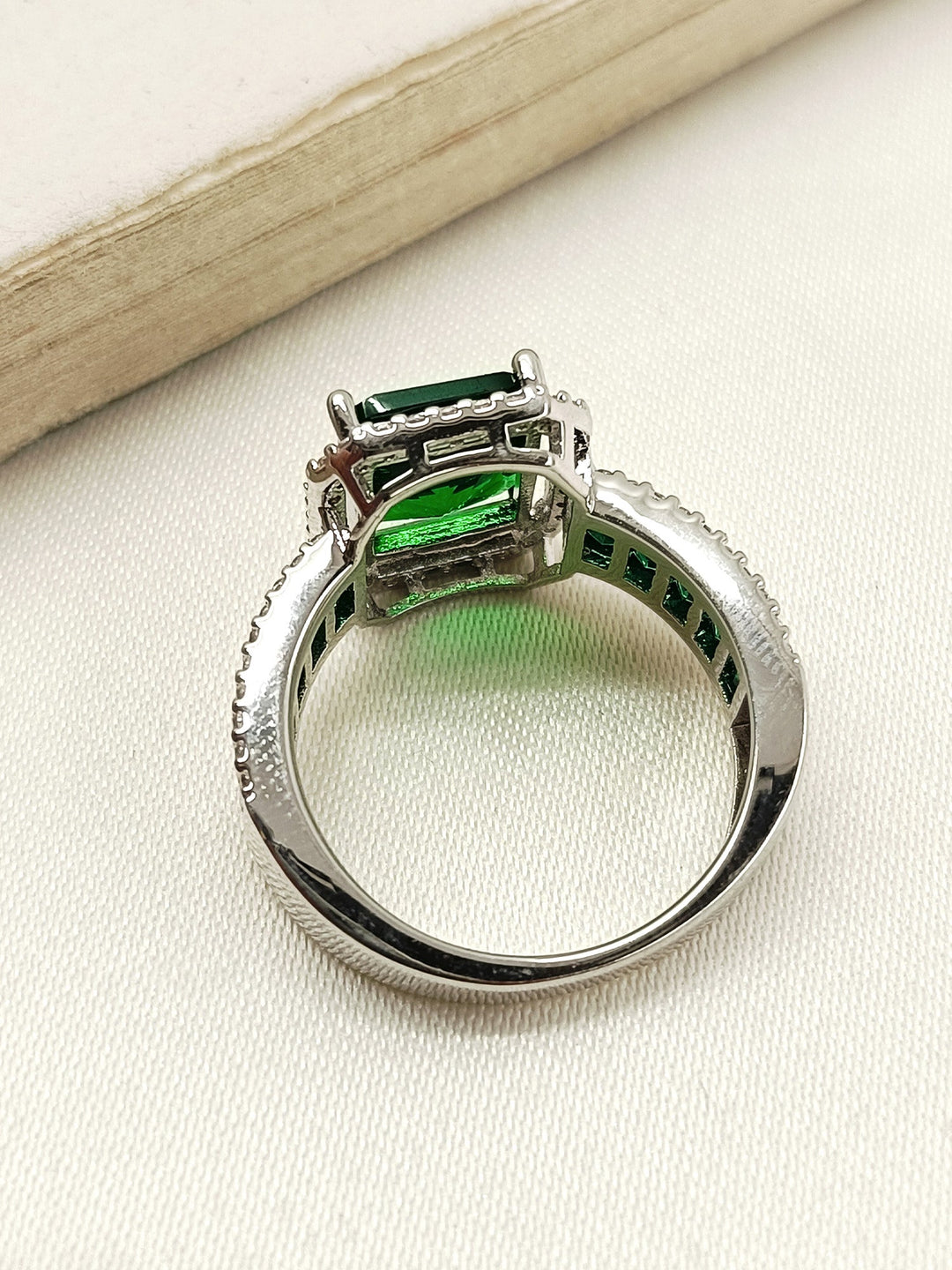  Beautifully crafted Roro Green American Diamond Finger Ring with intricate detailing