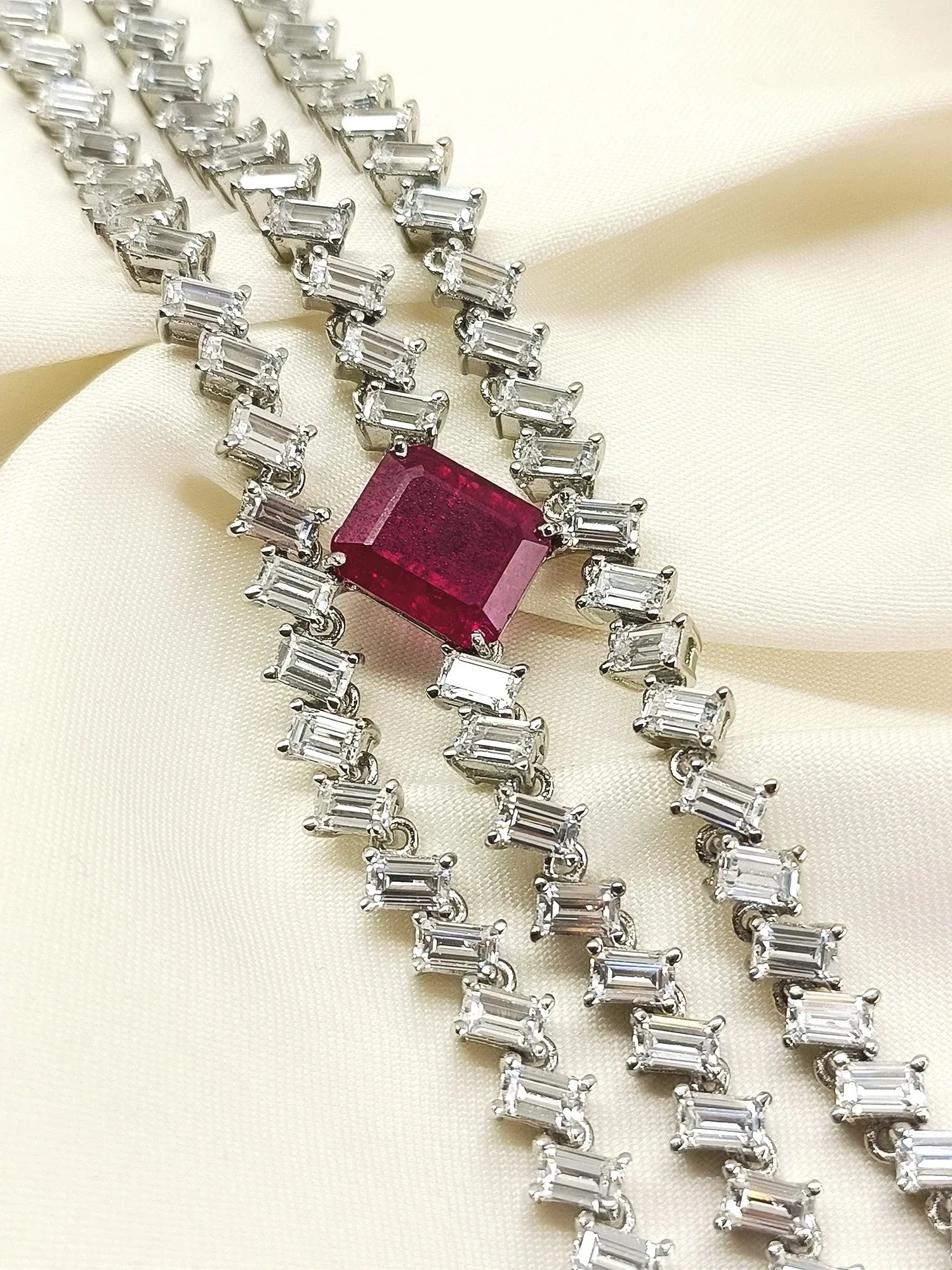 Anushri Ruby 92.5 Silver American Diamond Bracelet