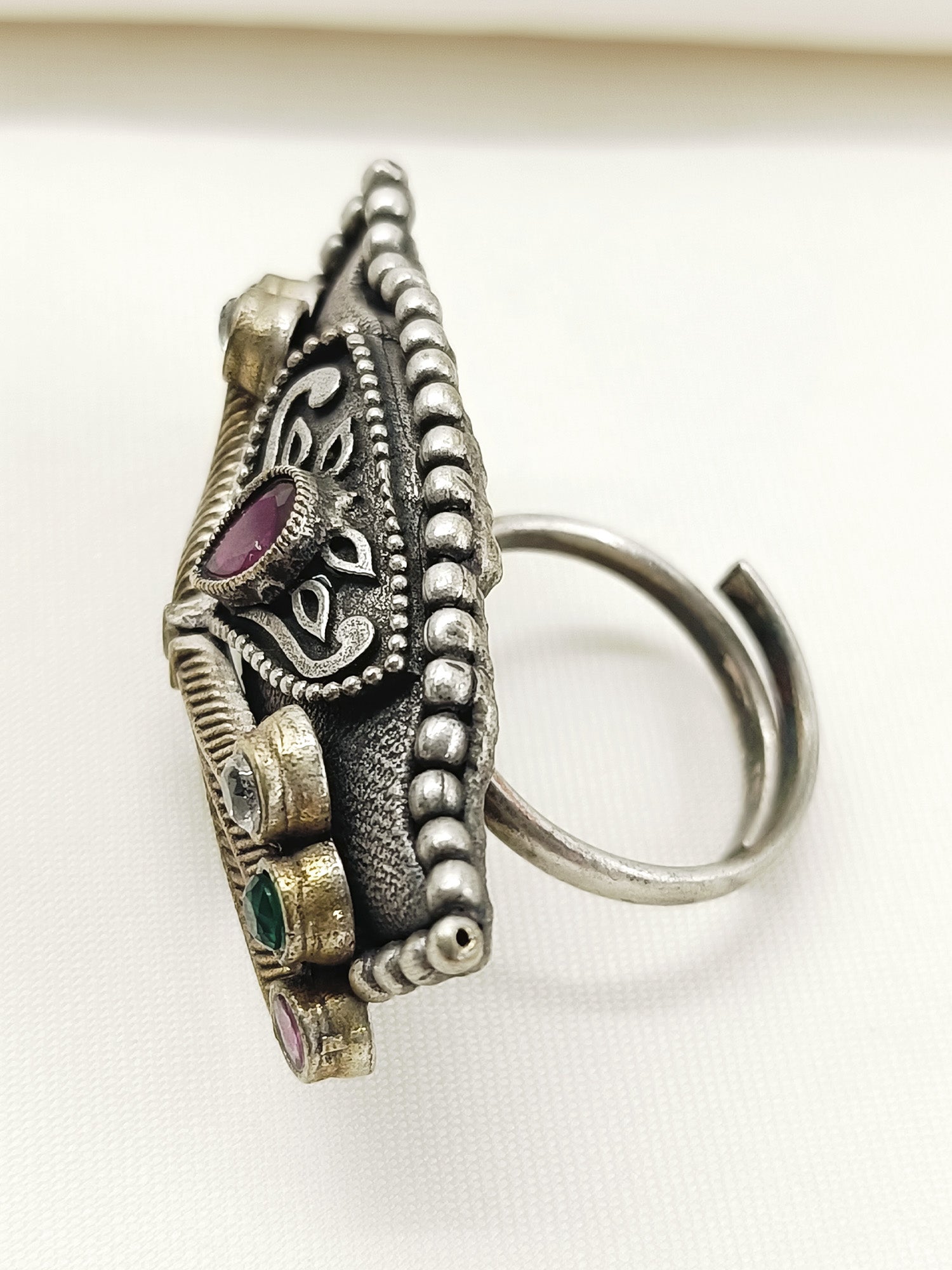 Krsnapriya Multi Colour Oxidized Finger Ring