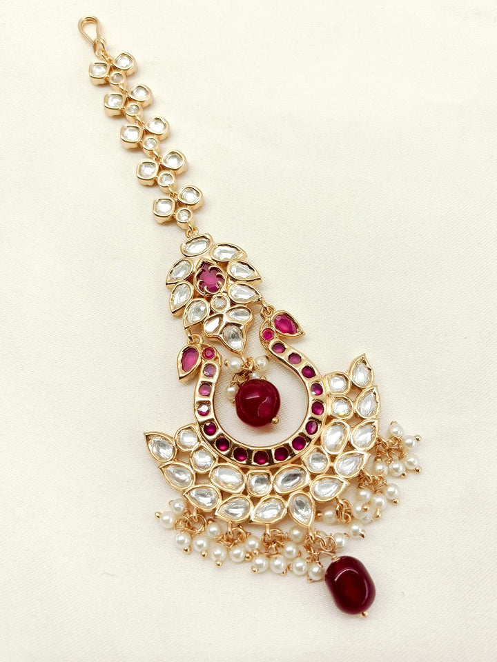 Tanzeel Ruby Gold Plated Kundan Teeka