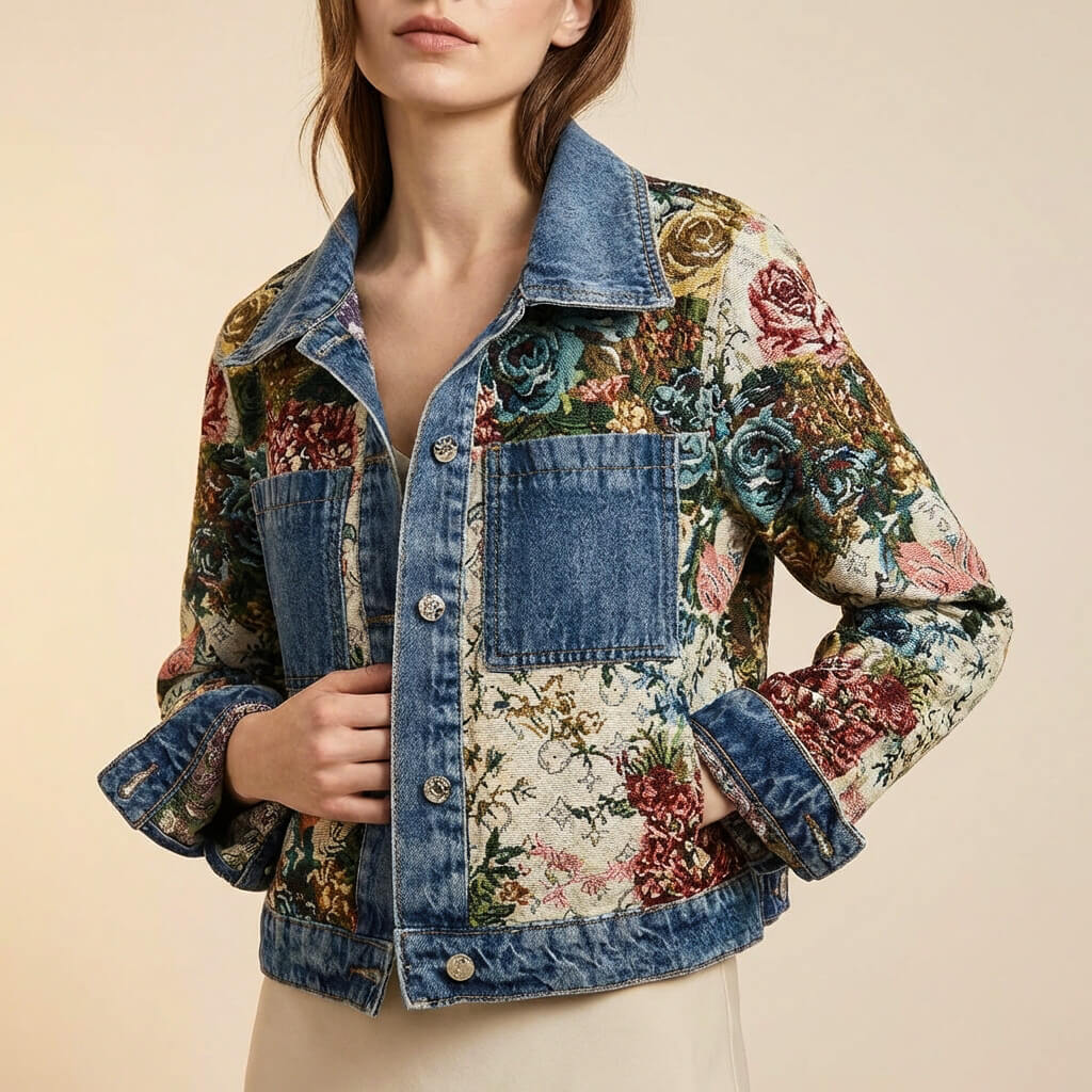 Camellia Floral Denim Jacket  - By Qivii