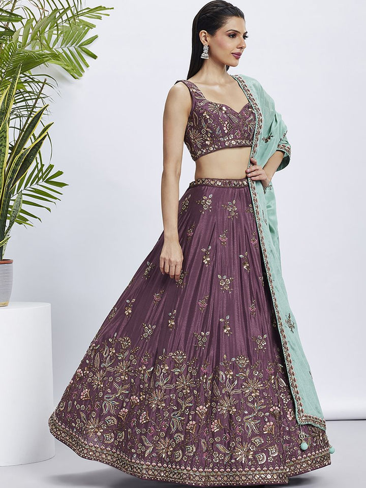 Rose gold Pure Chiffon Sequins and thread embroidery Semi-Stitched Lehenga choli & Dupatta