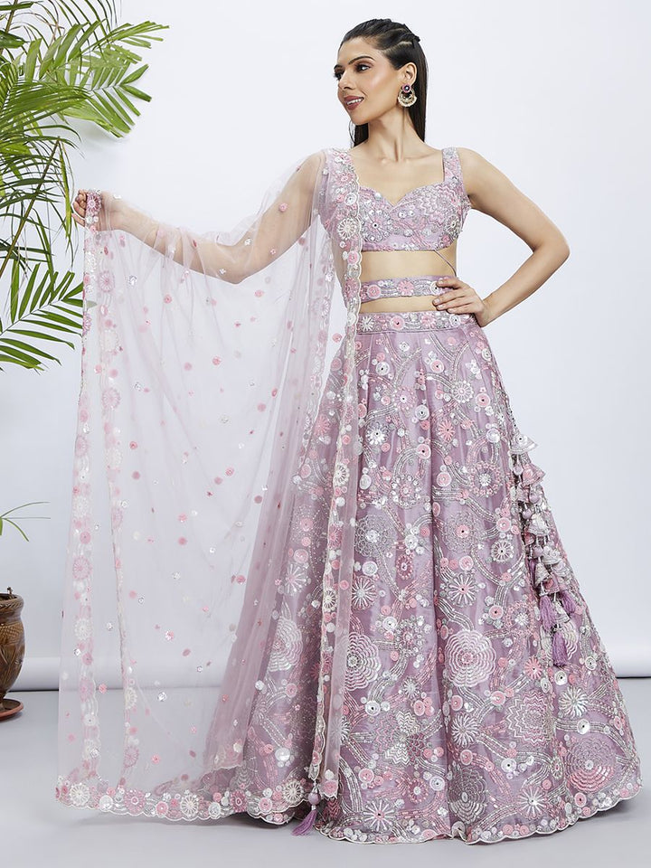 Mauve Organza Sequins, Zarkan and thread embroidery Semi-Stitched Lehenga choli & Dupatta