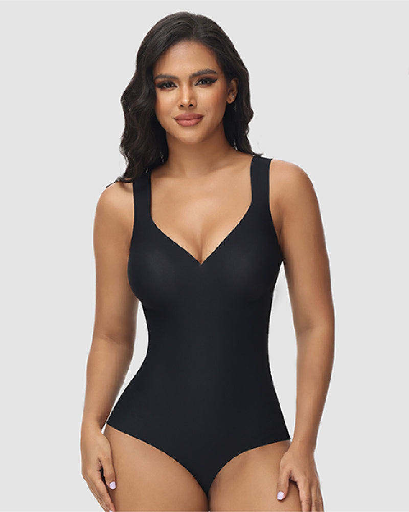 Shapshe® Women's Tummy Control Seamless Ice Silk Summer Bodysuit Compression V Neck Body Shaper