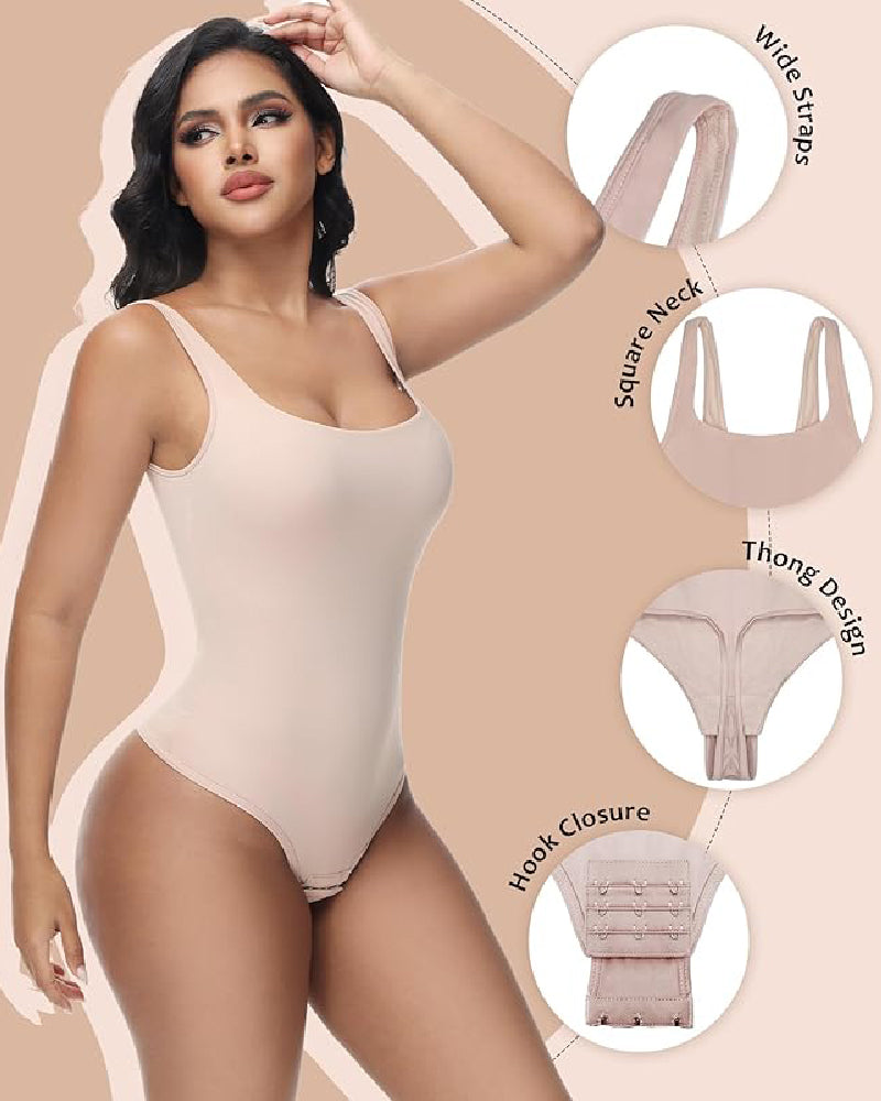 Shapshe® Seamless Tummy Control Thong Shapewear Backless Square Neck Tank Tops Body Shaper  - By Qivii