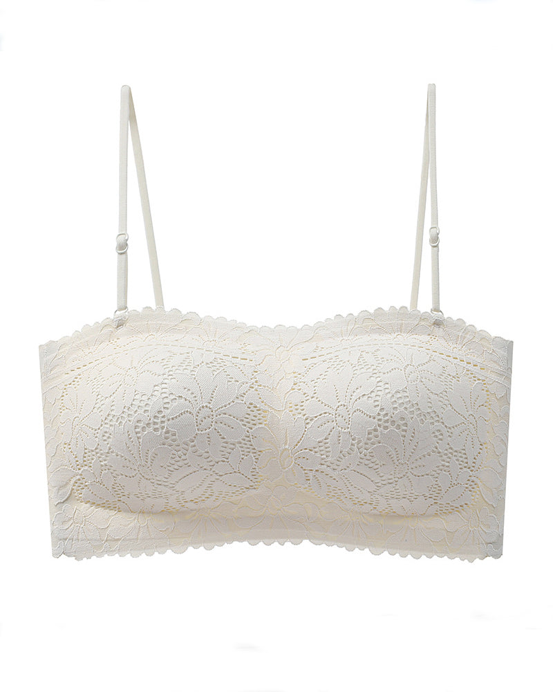 Women's Strapless Lace Non-slip Seamless Wireless Tube Top Bra  - By Qivii