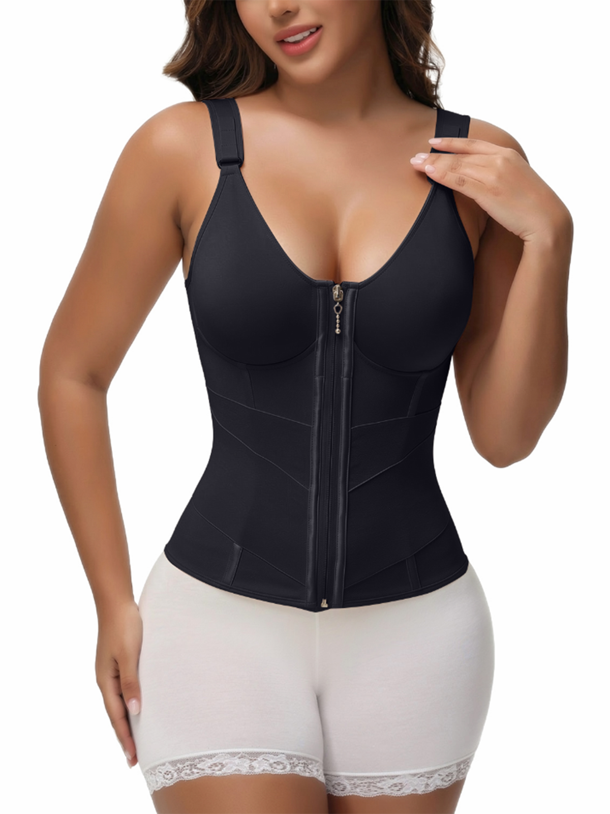 Adjustable Strap High Compression Zipper Bustier Shaper Vest