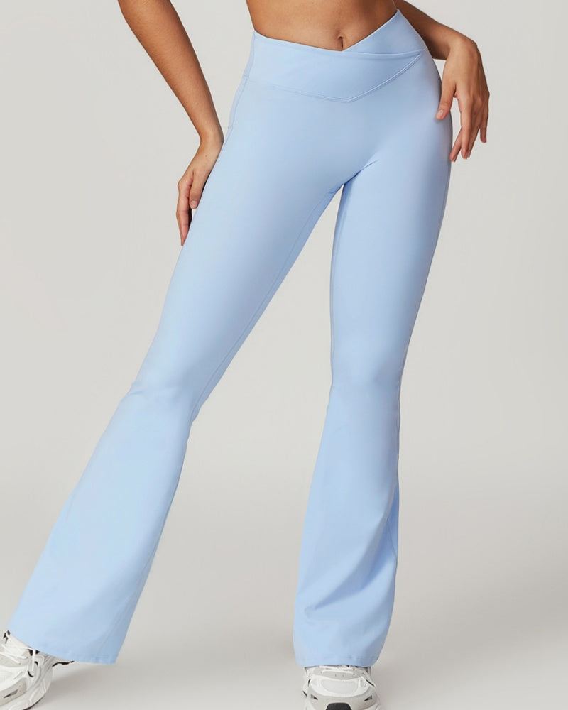Crossover High Waist Hip Lift Quick Dry Yoga Flared Pants  - By Qivii