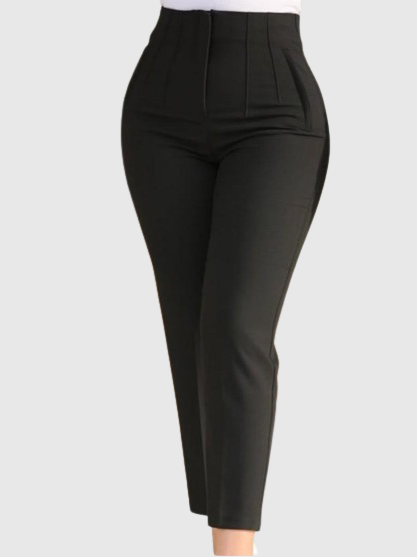 Women's Tailored Pleat High Waist Side Pocket 9-point Pants  - By Qivii