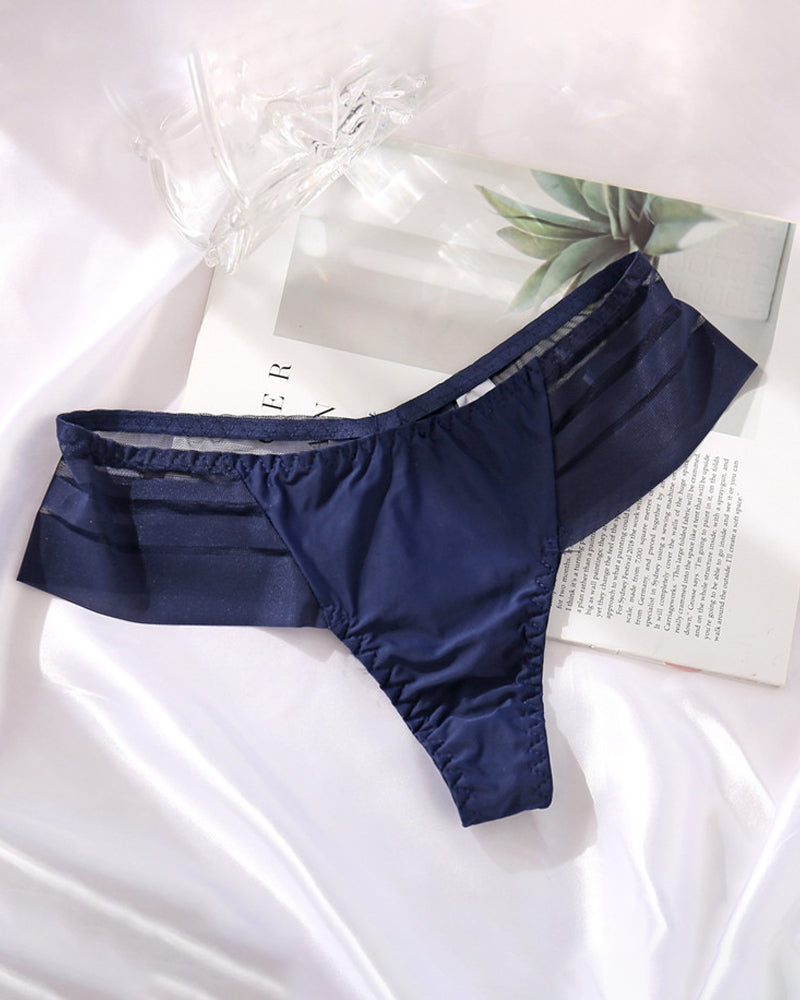 Women's Sexy Striped Ice Silk Panties Seamless Low Waist Breathable Thong  - By Qivii