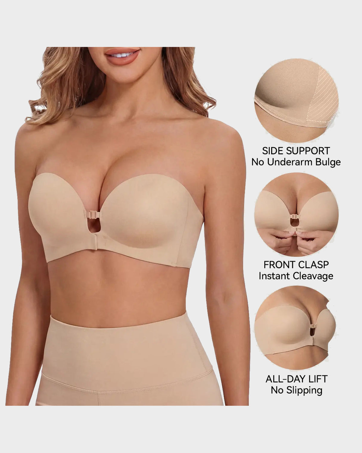 Seamless Front-Closure Detachable Shoulder Strap Push-Up Bra
