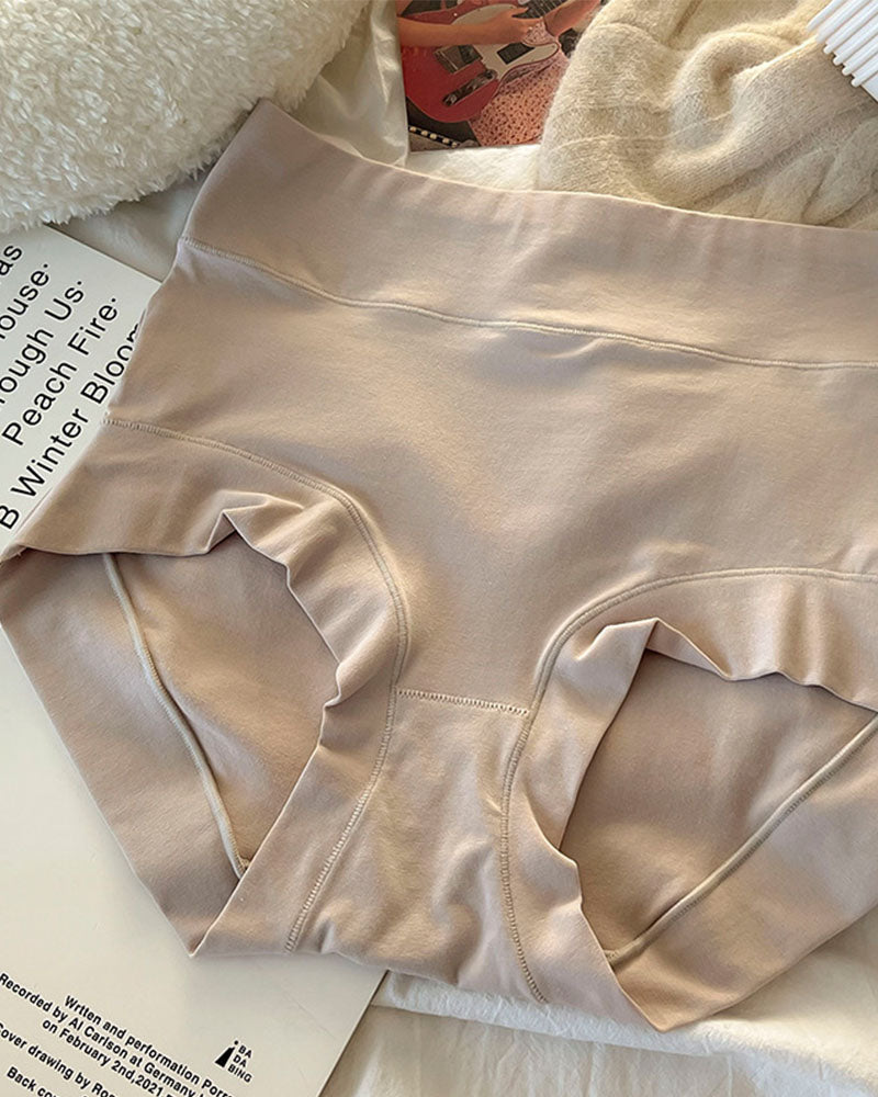 Women's Long Staple Cotton Solid Briefs High Waist Tummy Control Underwear  - By Qivii