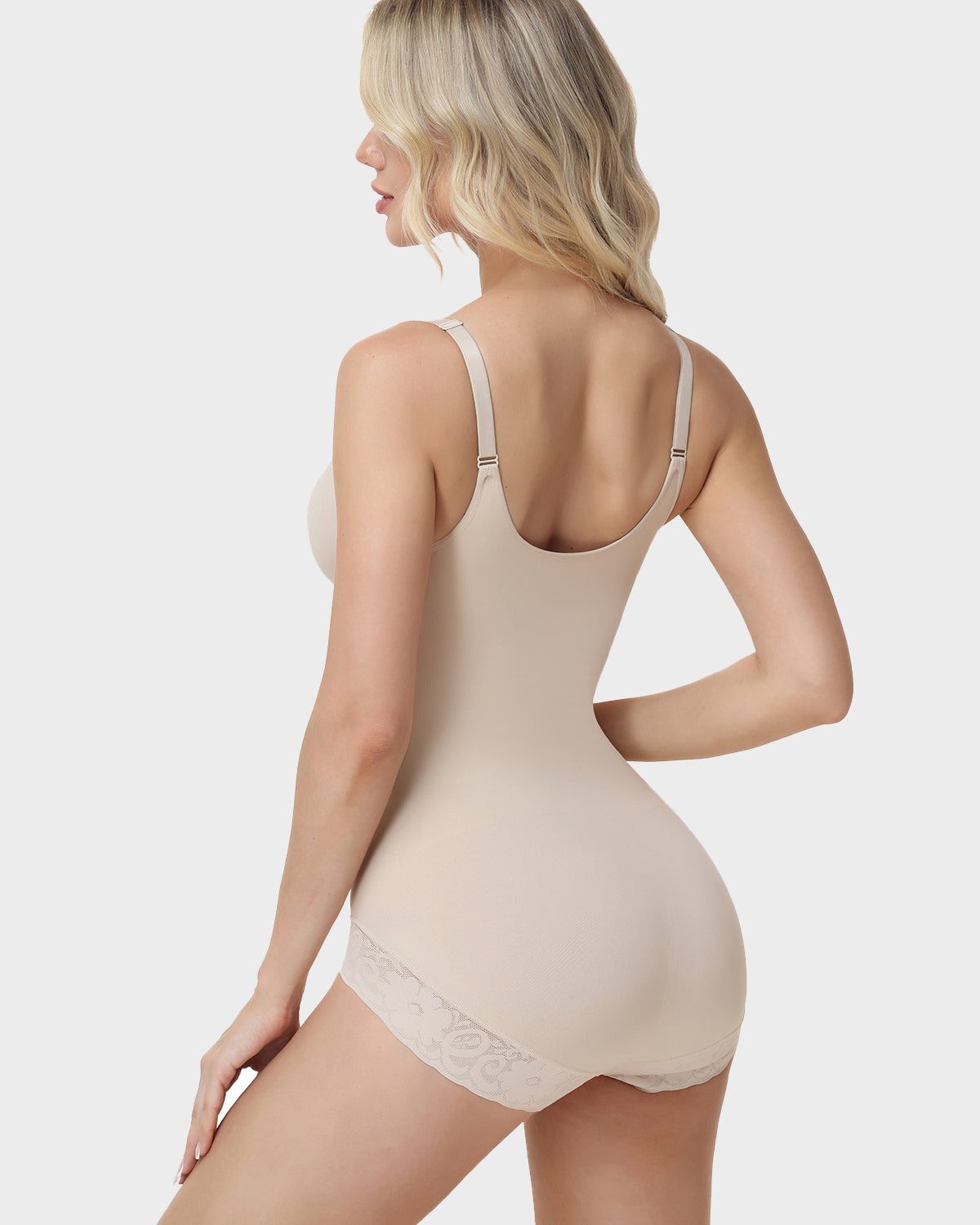 V Neck Adjustable Strap Tummy Control Butt Lifting Zipper Shaper