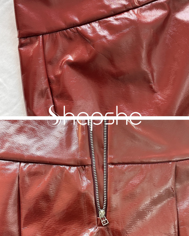 Sexy High Waist Leather Skirt with Zipper for Curvy Women - By Qivii