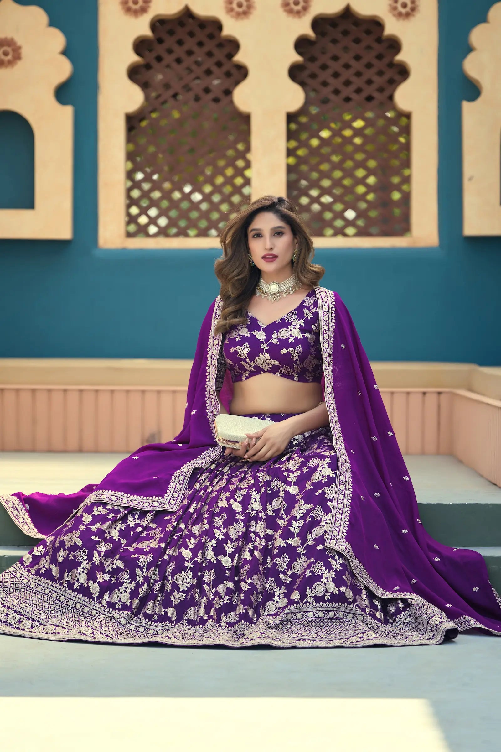 Grape Purple Dola Silk Embroidery Lehenga Choli