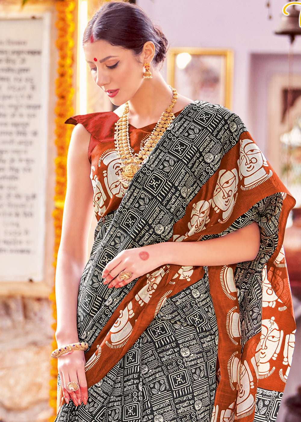 Onyx Black Bhagalpuri Printed Saree: Summer Edition