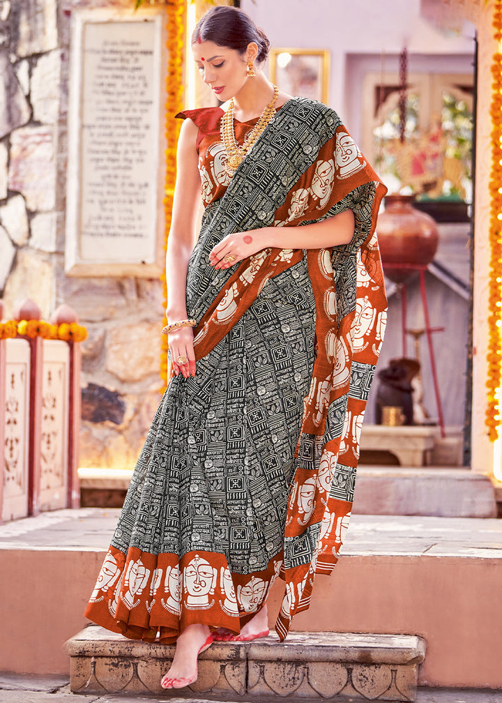 Onyx Black Bhagalpuri Printed Saree: Summer Edition