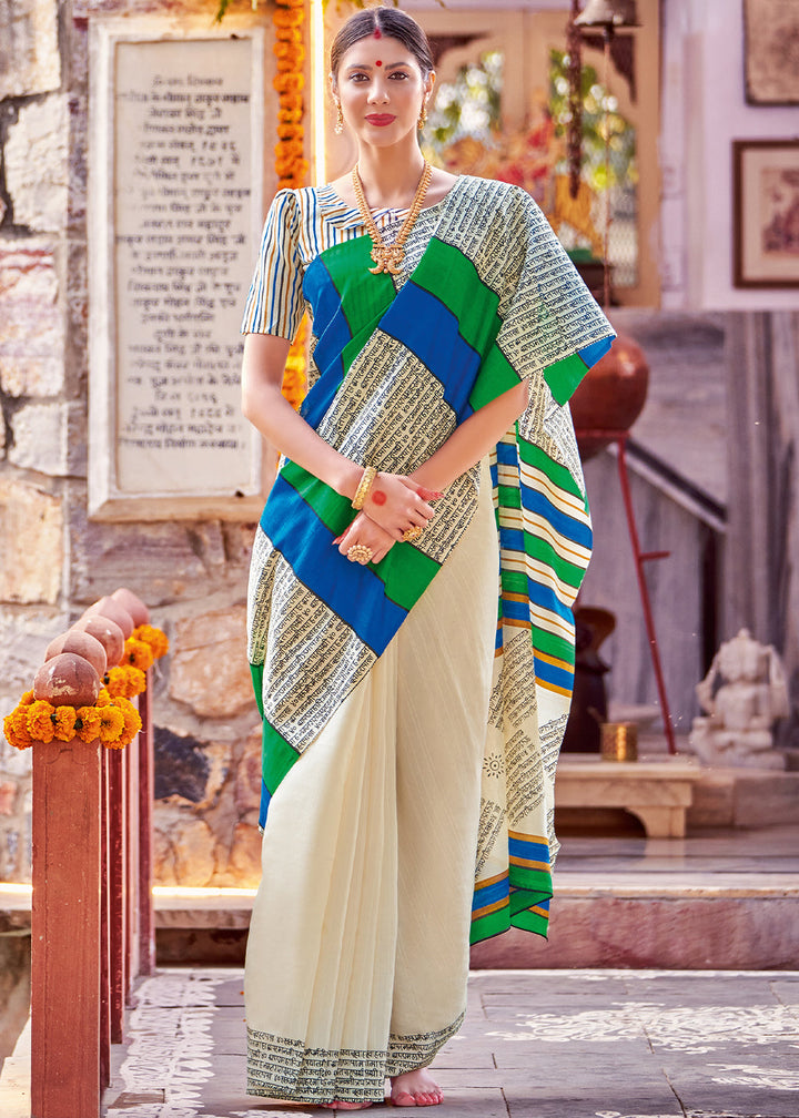 Pearl White Bhagalpuri Printed Saree: Summer Edition