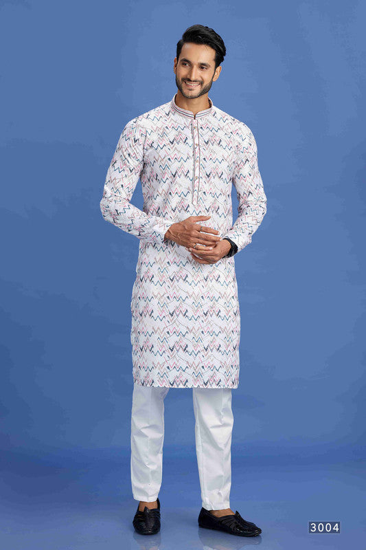 Men's Pink And Blue Cotton Embroidery Collar Neck Pajama Set