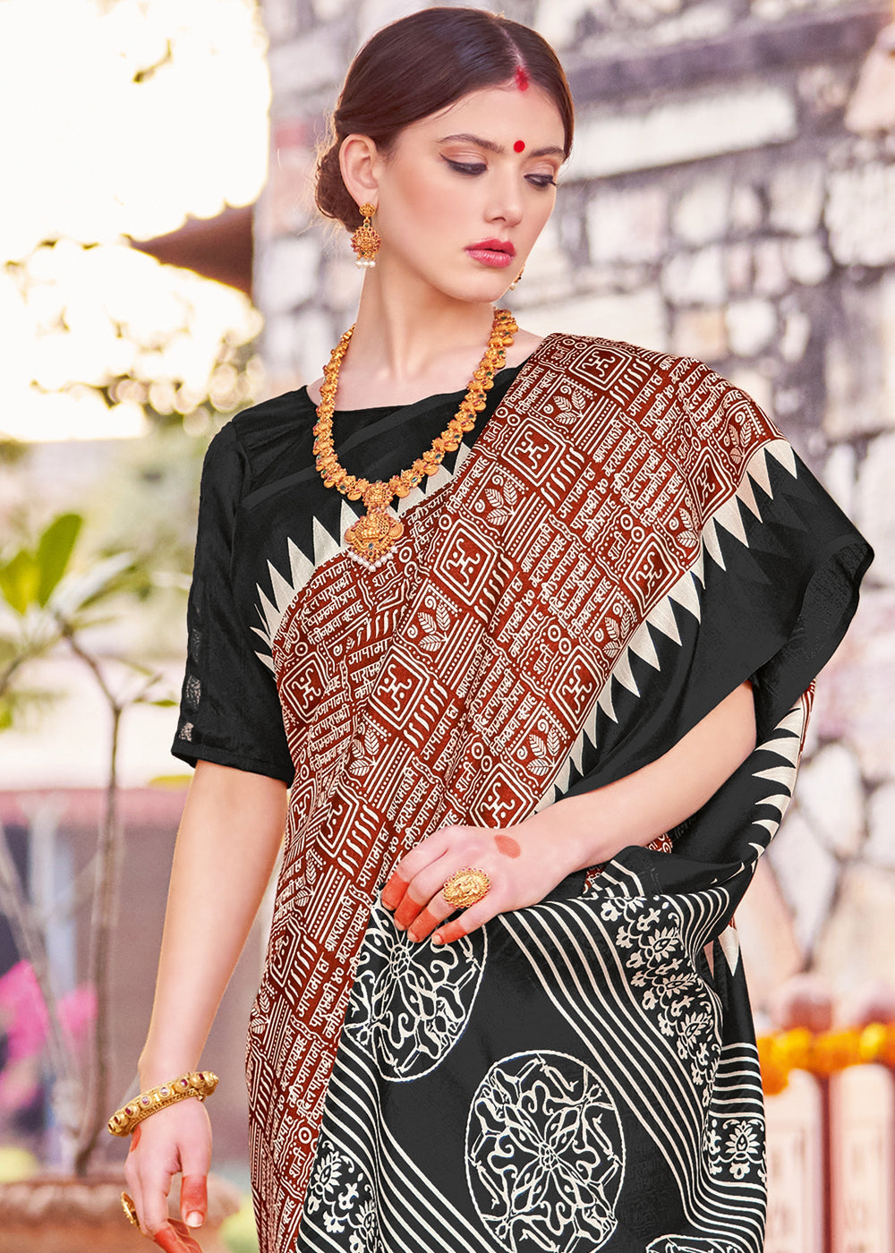 Brown & Black Bhagalpuri Printed Saree: Summer Edition