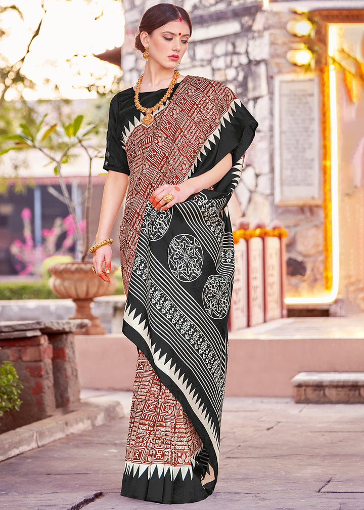 Brown & Black Bhagalpuri Printed Saree: Summer Edition