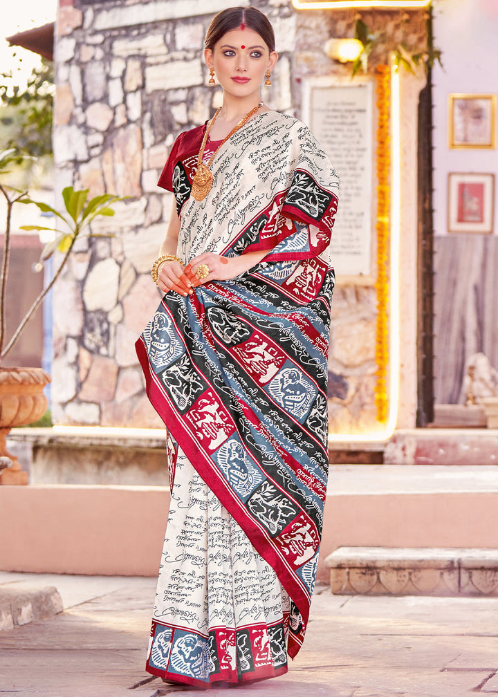 Daisy White Bhagalpuri Printed Saree: Summer Edition